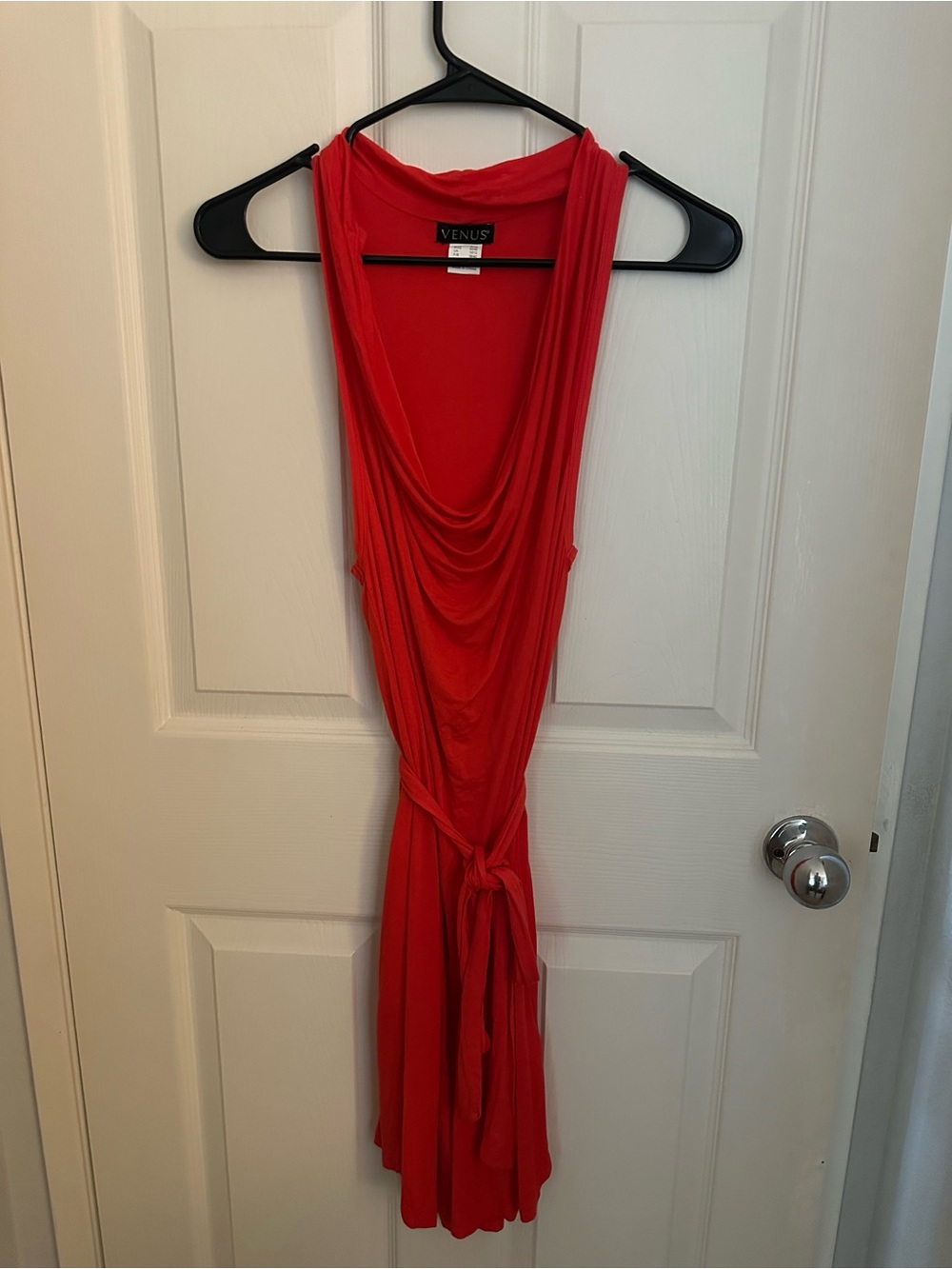 VENUS Red Sleeveless Cowl Tie-Waist Midi Dress